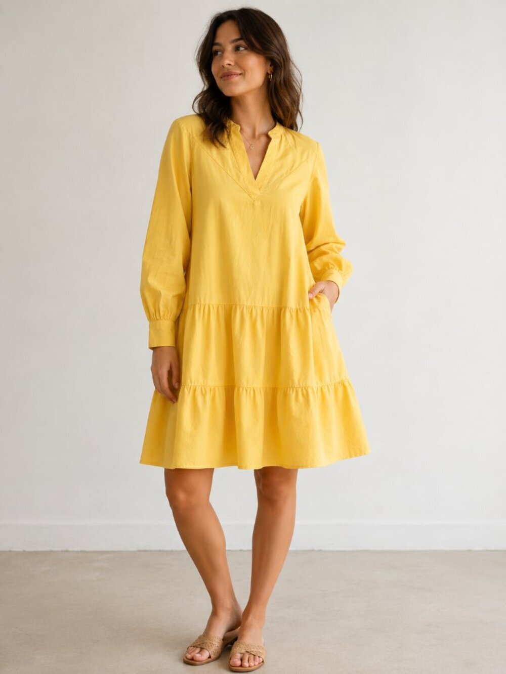 cras Organic Cotton Buttery yellow A line Midi Dress 38/M